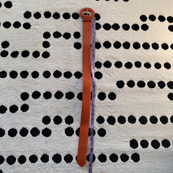 Vintage 90s Ports International Braided Orange Leather Wide Statement Waist Belt - Picture 10 of 14
